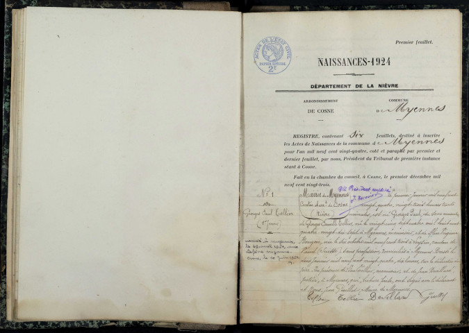 Myennes : actes d'état civil.