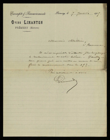 LIMANTON (Ovide), prêteur à Prémery (Nièvre) : 3 lettres.