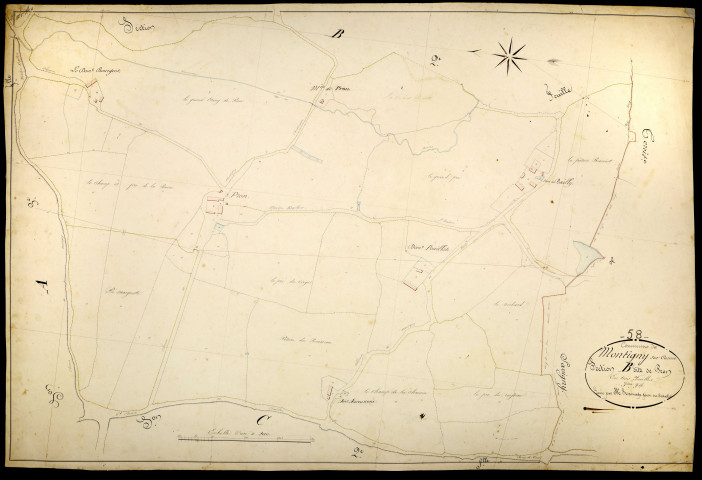 Montigny-sur-Canne, cadastre ancien : plan parcellaire de la section B dite de Pron, feuille 3