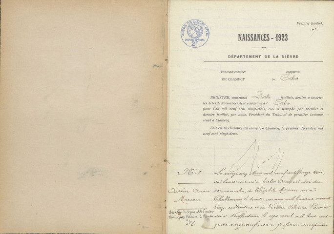 Talon : actes d'état civil.