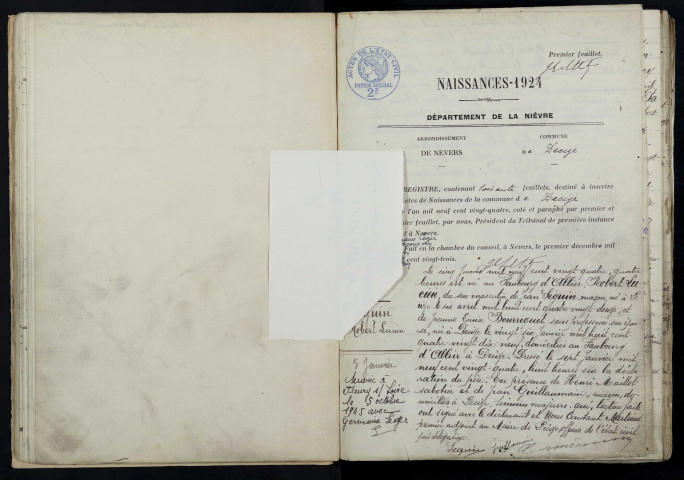 Decize : actes d'état civil (naissances).
