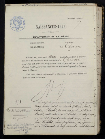 Cervon : actes d'état civil.