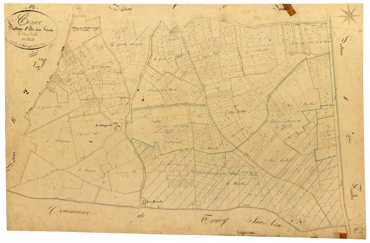 Cosne-sur-Loire, cadastre ancien : plan parcellaire de la section F dite des Foins, feuille 2