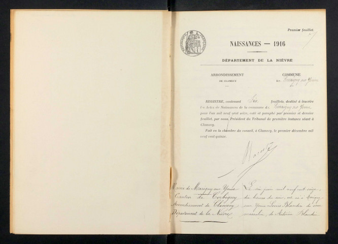 Marigny-sur-Yonne : actes d'état civil.