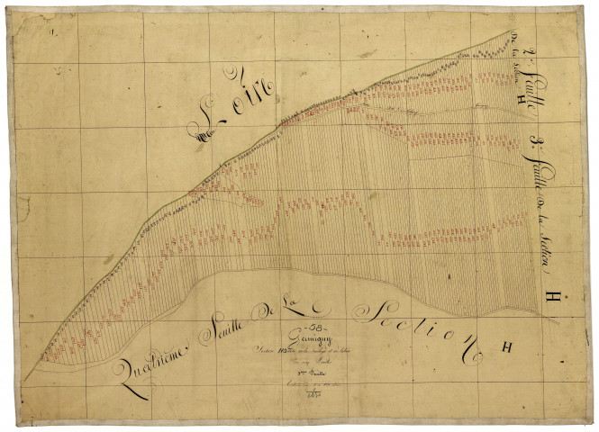 Germigny-sur-Loire, cadastre ancien : plan parcellaire de la section H dite de la Saulaie et de la Loire, feuille 5