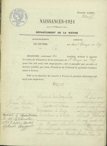 Saint-Parize-en-Viry : actes d'état civil.