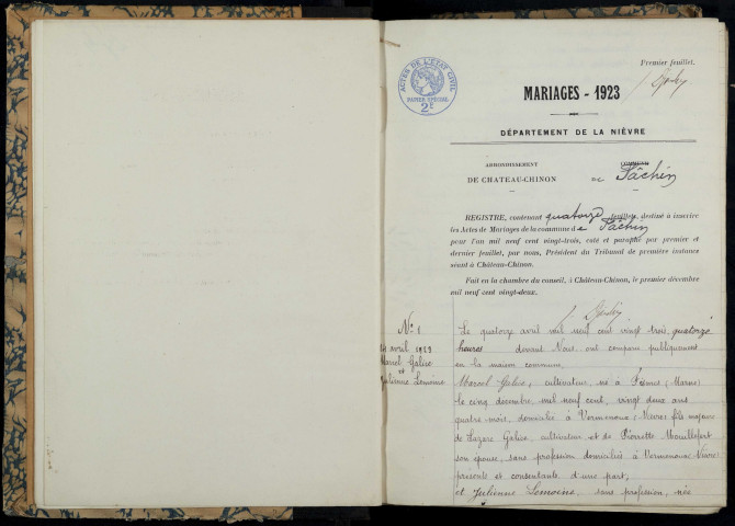 Fâchin : actes d'état civil.