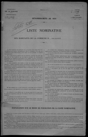 Entrains-sur-Nohain : recensement de 1931