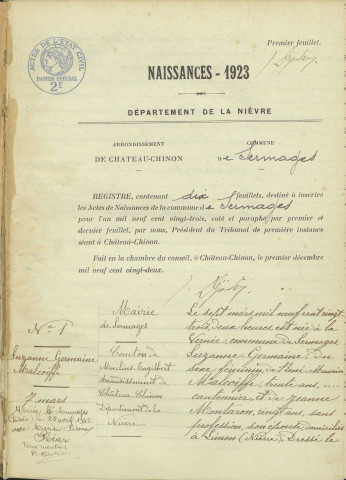 Sermages : actes d'état civil.