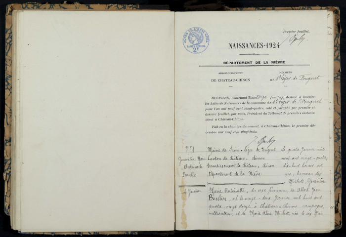Saint-Léger-de-Fougeret : actes d'état civil.