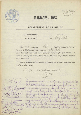 Vitry-Laché : actes d'état civil.