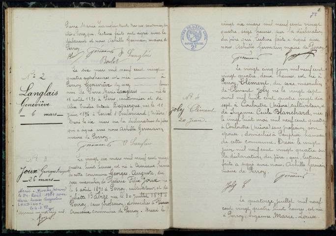 Perroy : actes d'état civil.