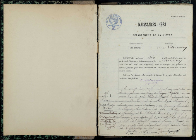 Nannay : actes d'état civil.