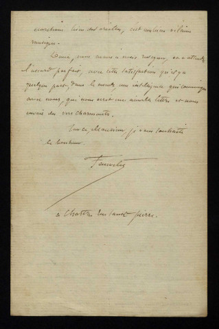 FAUVELET (Jean-Baptiste), peintre à Chartres (1819-1883) : 1 lettre.