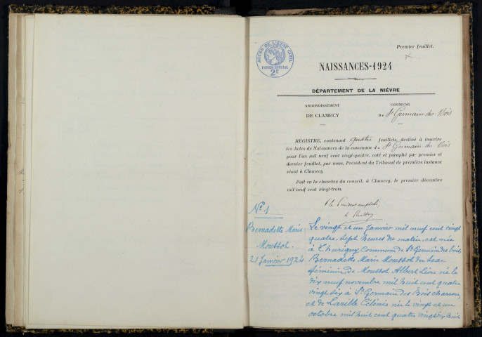 Saint-Germain-des-Bois : actes d'état civil.