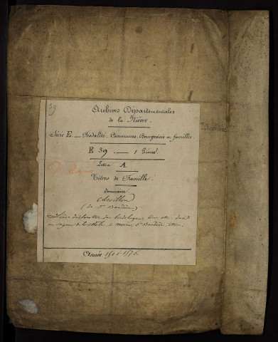 Fief de La Môle à Cours-Les-Barres (Cher) : recueil de lièves terrier avec deux tables nominatives.