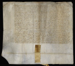 Biens et droits. - Fief, baronnie, terre et seigneurie d'Huriel (département de l'Allier), transport par Jean de Brosse à Jean de Bourgogne comte de Nevers : compromis de vente à réméré.