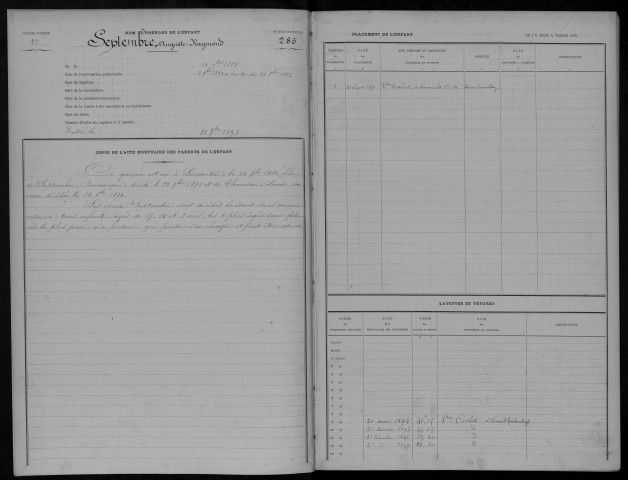 Orphelins pauvres, admission de 1893 à 1900 : registre matricule des n° 285 à 300 (numéros spécifiques) et 1434 à 2140 (numéros communs discontinus).