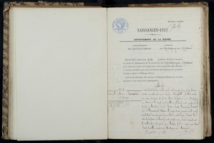 Montigny-en-Morvan : actes d'état civil.
