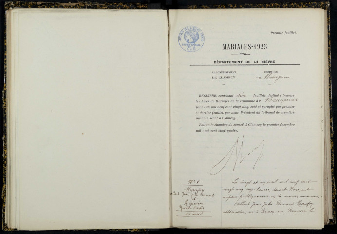 Breugnon : actes d'état civil.