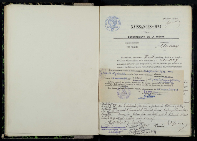 Annay : actes d'état civil.