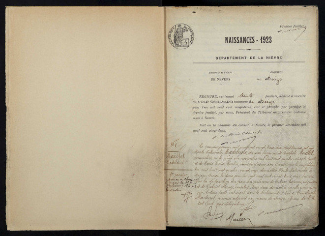 Decize : actes d'état civil (naissances).
