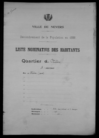 Nevers, Quartier de Nièvre, 3e section : recensement de 1936