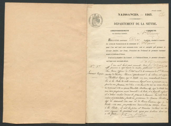 Saint-Péreuse : actes d'état civil.