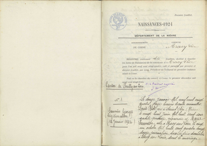 Tracy-sur-Loire : actes d'état civil.