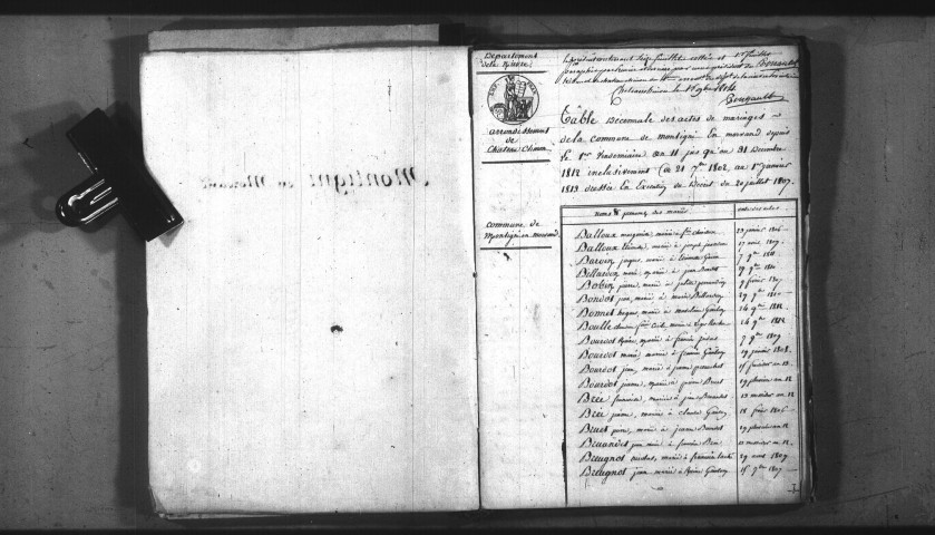 Montigny-en-Morvan : tables décennales.