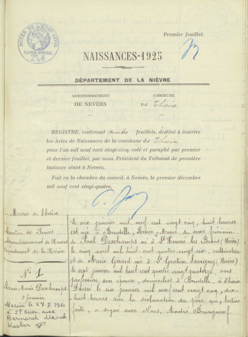 Thaix : actes d'état civil.