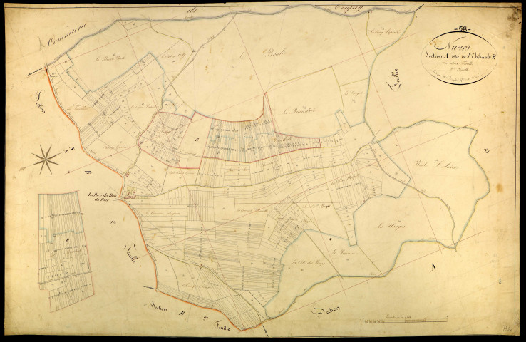 Nuars, cadastre ancien : plan parcellaire de la section A dite de Saint-Thibault, feuille 2