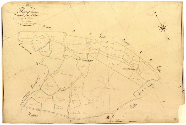 Fleury-sur-Loire, cadastre ancien : plan parcellaire de la section C dite de Villard, feuille 1