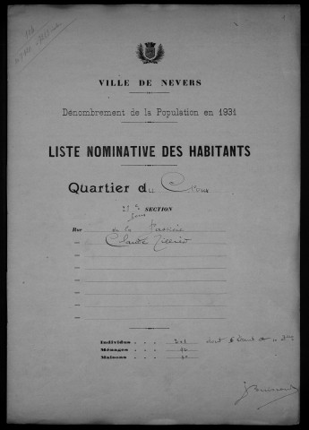 Nevers, Quartier du Croux, 28e section : recensement de 1931
