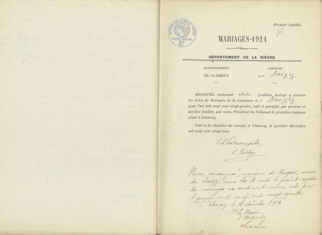 Saizy : actes d'état civil.