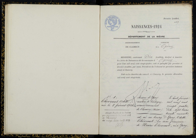 Epiry : actes d'état civil.