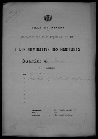 Nevers, Quartier de Nièvre, 16e section : recensement de 1931