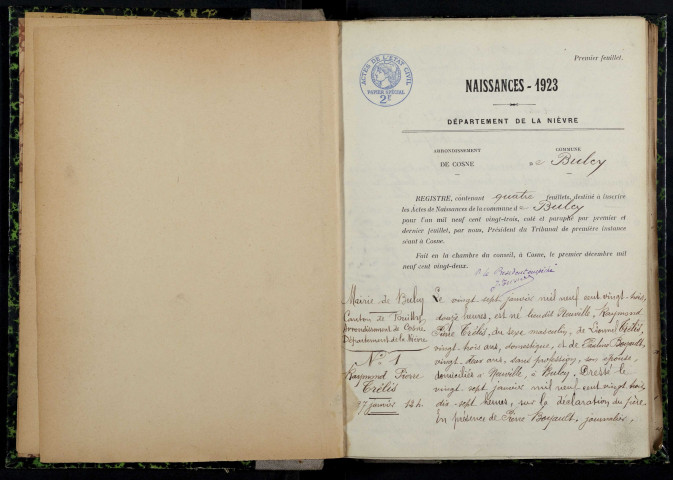 Bulcy : actes d'état civil.