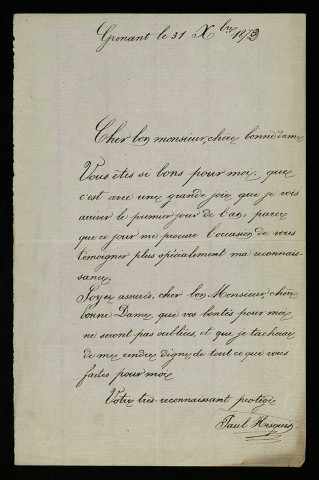 HISQUIN (Paul), fermier à Villaine, commune de Dompierre-sur-Nièvre, et Grenant, commune de Beaumont-la-Ferrière : 64 lettres.