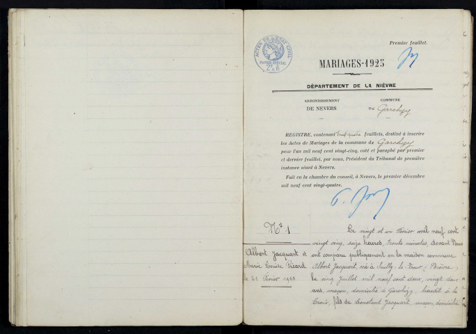 Garchizy : actes d'état civil (mariages).