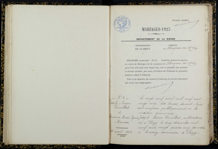 Dompierre-sur-Héry : actes d'état civil.