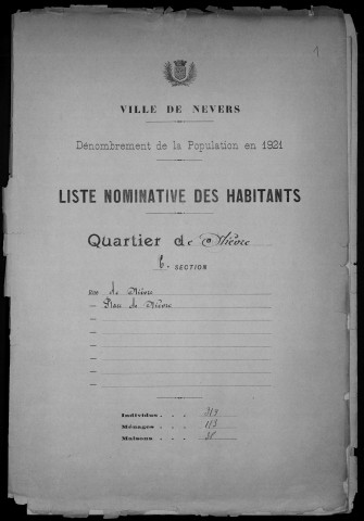 Nevers, Quartier de Nièvre, 6e section : recensement de 1921
