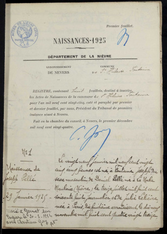 Saint-Hilaire-Fontaine : actes d'état civil.