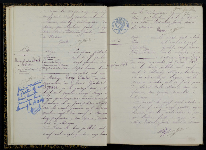 Menou : actes d'état civil.