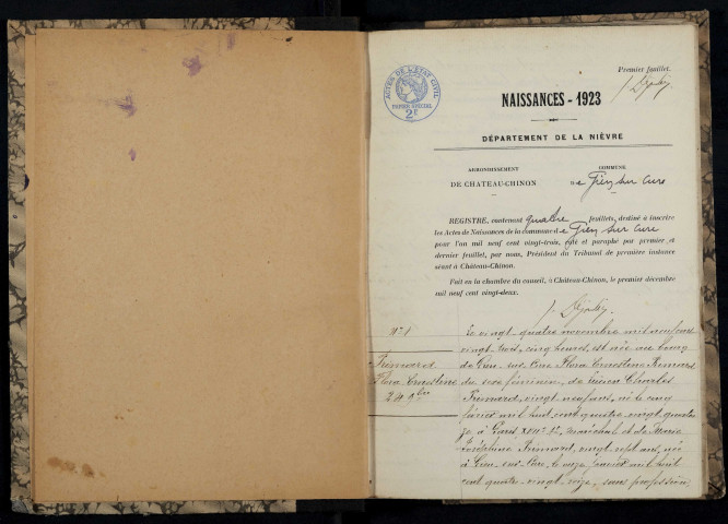 Gien-sur-Cure : actes d'état civil.