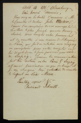 SCHMIDT (Ferdinand), attaché à Julius Mosen : 1 lettre.