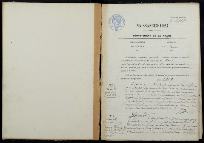 Bona : actes d'état civil.