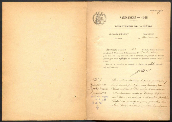 Montenoison : actes d'état civil.