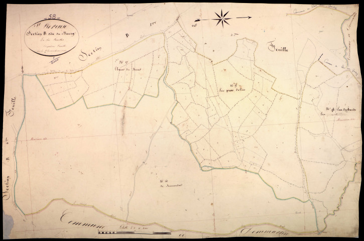 Saint-Péreuse, cadastre ancien : plan parcellaire de la section B dite du Bourg, feuille 5