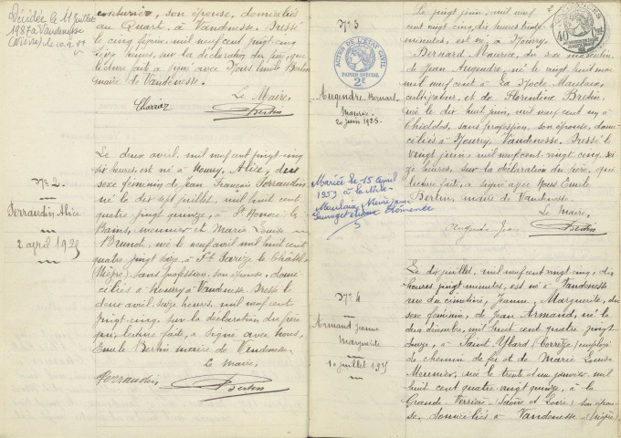 Vandenesse : actes d'état civil.